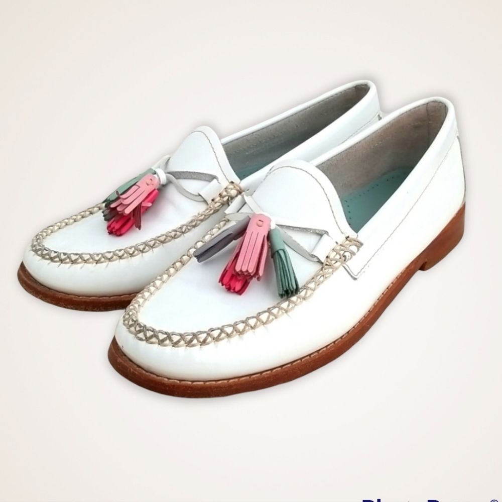 Bass Weejuns White Patent Leather Loafers with Multicolor Tassels